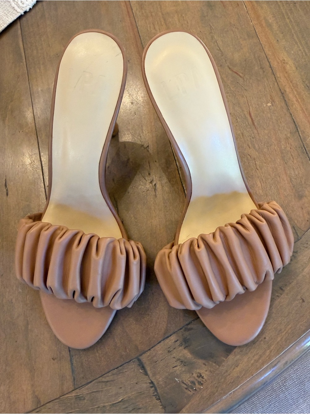 LPA Ruched Slide Heels in Nude/Tan